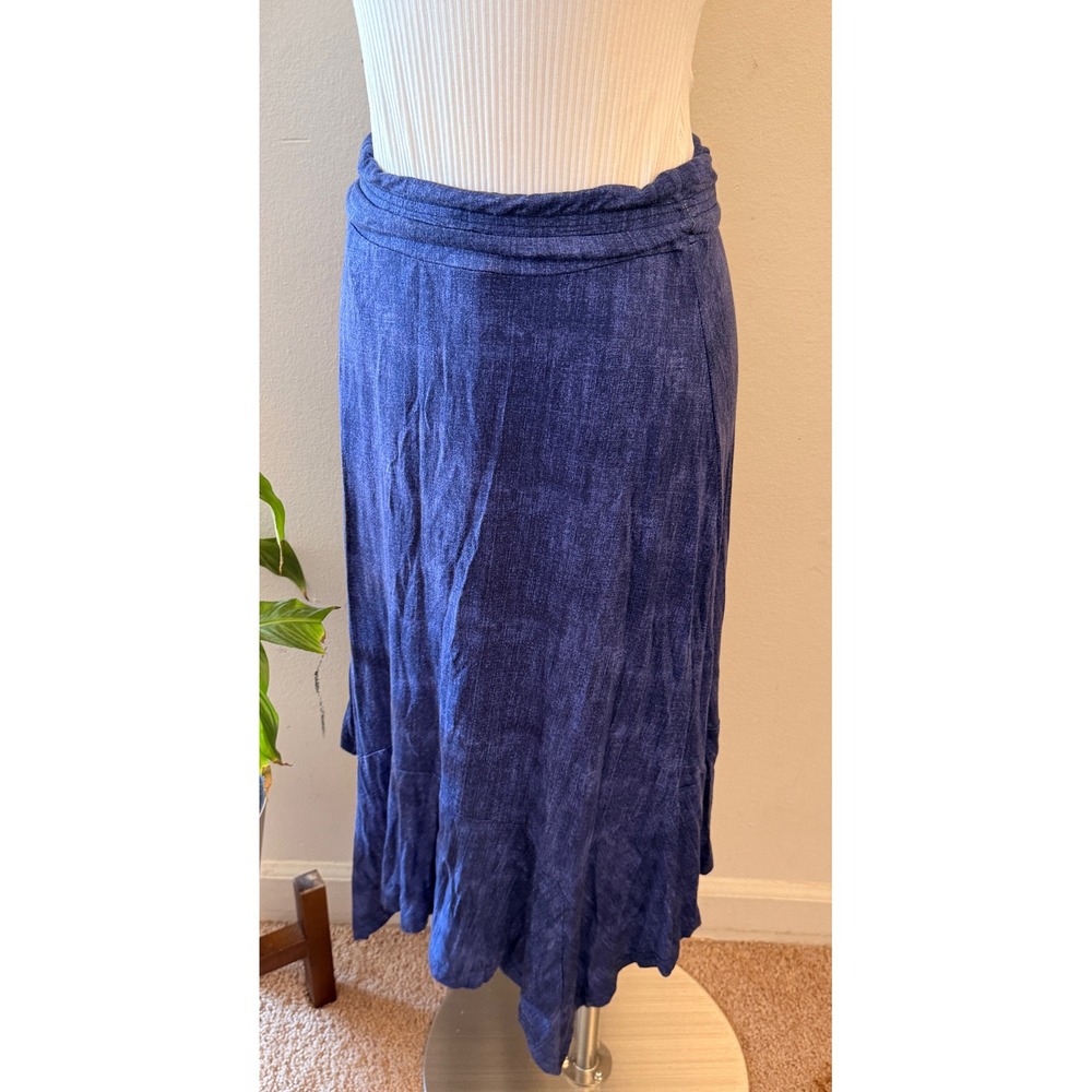 DJT Midi Skirt Women Size S Blue Heathered Handkerchief Hem Boho Casual